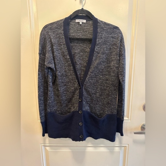 Madewell Alpaca Wool Linen Blend Cardigan Heathered gray/Blue V-neck,size XS - Picture 4 of 8